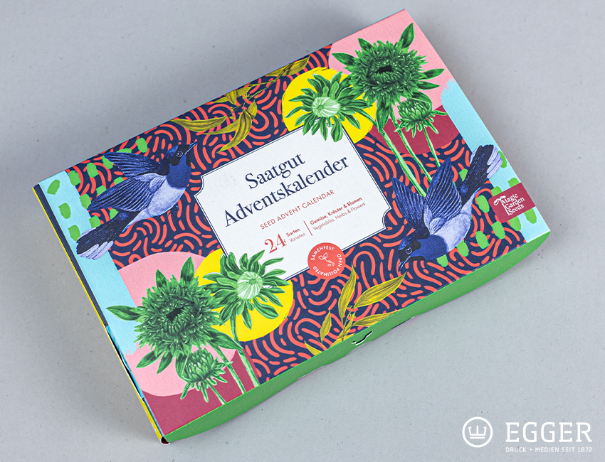 Bunt bedruckter Saatgut-Adventskalender