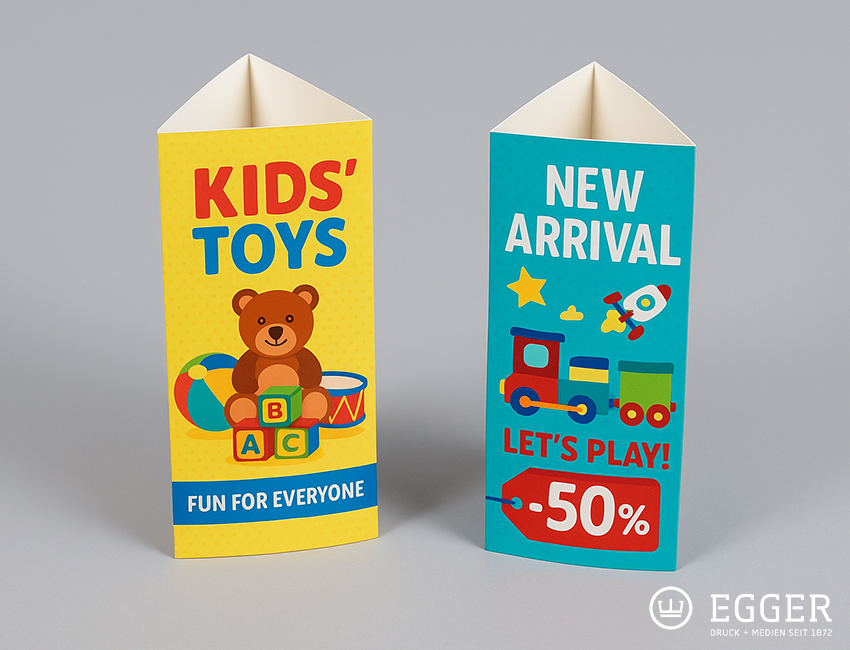 Dreikantaufsteller bunt bedruckt