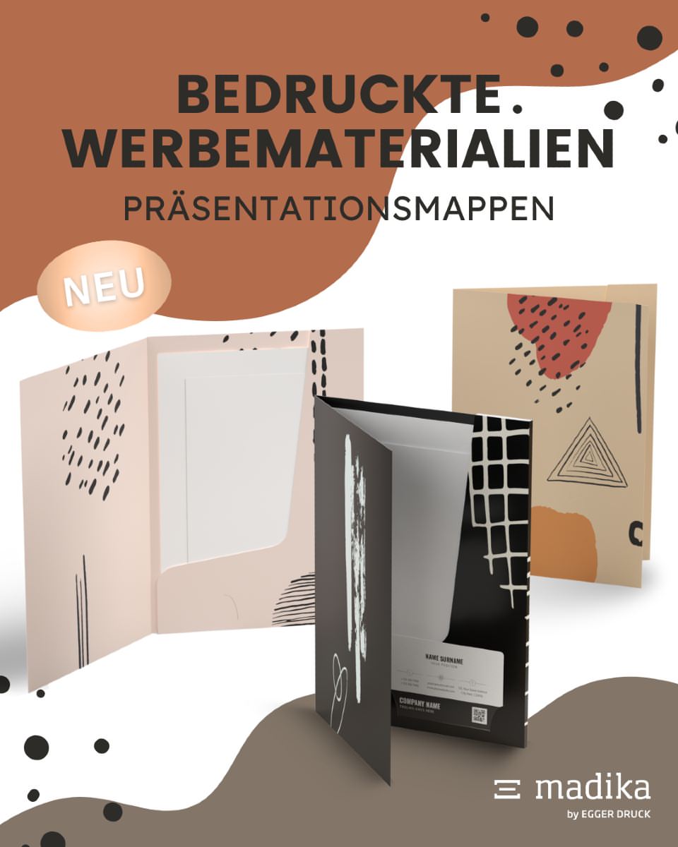 Wusstet ihr eigentlich, dass es bei uns im Onlineshop noch mehr gibt als Verpackungen?
Bei madika bekommt ihr auch gedruckte Werbematerialien aus Karton
✔️ ab 1 Stück
✔️ individuell bedruckt
✔️ in Standard- und Wunschformaten
✔️ vielfältige Materialien und Veredelungsoptionen
Ganz neu dabei: Hochwertige Präsentationsmappen nach Maß, die eure Unterlagen perfekt in Szene setzen. Weil der erste Eindruck zählt.
Blättert euch hier mal durch oder schaut gleich in unserem Onlineshop vorbei 👉 madika.de